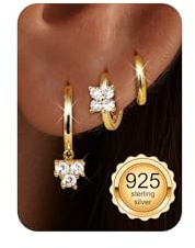 MILACOLATO 3 Paar Ohrringe Silber 925 Set für Damen | 14K Vergoldet Kleine Creolen Silber 925 Hypoallergen Ohrringe Stapelbar Zirkonia Schmuck Set für Mehrere Piercings