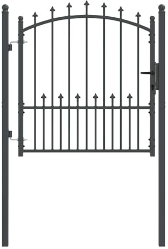 vidaXL Fence Gate with Spikes, Grey, 100 x 100 cm, Powder-Coated Steel, Garden Security Fence, Sturdy Steel Gate, Rectangular, Modern and Practical, Ideal Protection