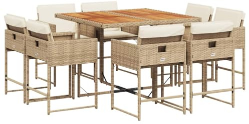 vidaXL 9-TLG. Garten-Essgruppe mit Kissen Beige Poly Rattan