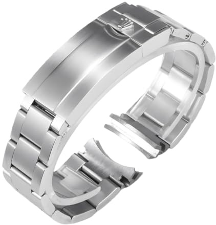 ROUREOX 904L Edelstahl Uhrenarmband Massiv, 20mm 21mm Glidelock Schließe, Ersatz Metallband Taucher für Rolex Submariner-Mattes Silber 20mm