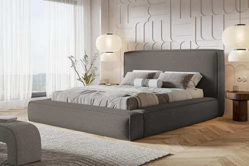 AlpiMeble Bett 120x200 - Polsterbett mit Bettkasten und Holzrahmen - Modern Bett - Eleganter Catch-Me-Stoff - Kollektion Luna Maxi - Grau