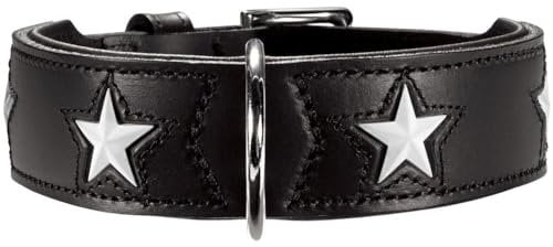 HUNTER MAGIC STAR Hundehalsband, mit Sternen, Leder, weich, 37 (XS-S), schwarz