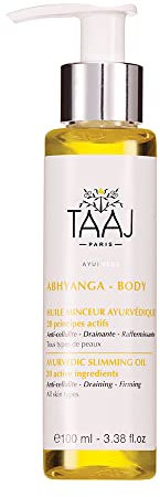 TAAJ | Huile Minceur Ayurvédique - ABHYANGA | Huile Anticellulite Raffermissante & Drainante | Raffermi & Lisse la peau | Réduit l’aspect de la Cellulite | Nourrit en profondeur | Vegan | 100 ml