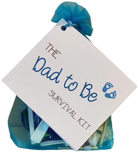 New Dad Survival Kit Gift in Organza Bag – 14 thoughtful Items included for Dads-to-Be, Perfect for Father’s Day or Baby Shower Keepsake. Dad to be card included.