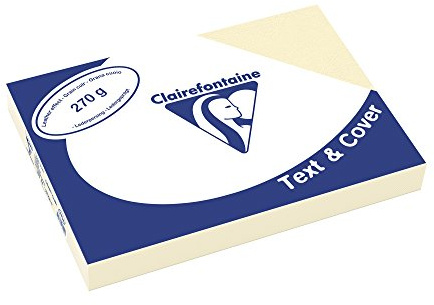 Clairefontaine 2704C Druckerpapier Text & Cover DIN A4, 21 x 29,7cm, 270g, 1 Ries mit 100 Blatt, Ledergeprägt Creme