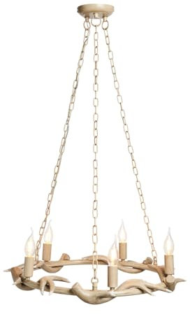 LITECRAFT Rein Chandelier Antler Styled Cartwheel Ceiling E14 5 Light - Natural