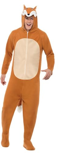 Smiffys Fox Costume, Brown All In One with Hood, Party Animals Fancy Dress, Animal Dress Up Costumes