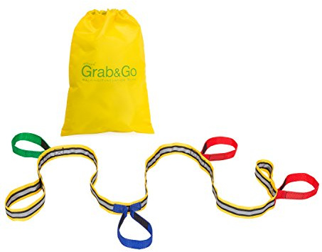 Walkodile Grab & Go Children's Walking Rope (4 child). Teacher Designed. Extra Safety Feature on Handles. Strong Fabric & Heavy Duty Stitching. Includes Learning Games for Walks Guide