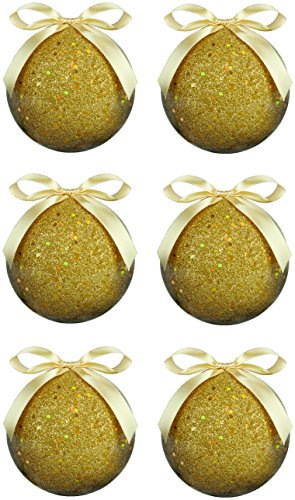 Premier Packung mit 6-10cm Goldglittery Weihnachtskugeln mit Band - Christbaumschmuck