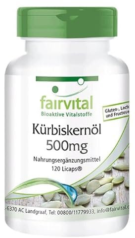 Fairvital | Olio di semi di zucca 500mg - 1 mese - VEGAN - alto dosaggio - 120 Licaps® - spremuto a freddo