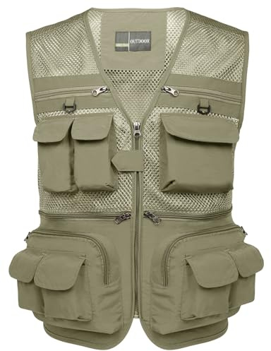 Flygo Men's Outdoor Fishing Photo Travel Work Vest With Pockets Utility Lightweight Outdoor Fishing Travel Safari Photo Cargo Vest