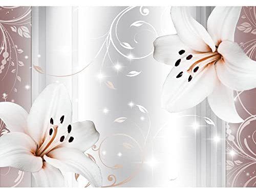 Runa Art Fototapete Blumen Lilien 3d 352 x 250 cm Vlies Tapeten XXL Moderne Wandtapete Wohnzimmer Schlafzimmer Rosa Grau 9313011b