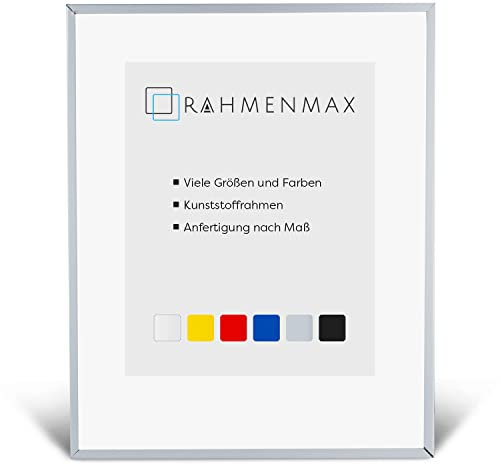 RahmenMax® Texas Bilderrahmen 70x90 cm zum Aufhängen/Bilderrahmen Maßanfertigung möglich/Posterrahmen aus Kunststoff/Bilder Rahmen in Silber mit klarem Acrylglas