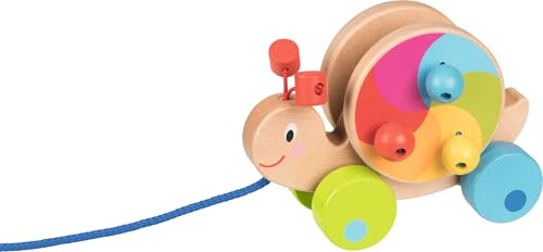 goki 54900 Ziehtier Schnecke aus Holz, Nachzieh-Spielzeug mit Tiermotiv, Lernspielzeug inkl. Schnur Schneckenhaus, Babyspielzeug fördert Koordination und Motorik, 15cm x 9cm x 11cm, ab 1 Jahr