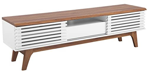 Mueble de TV madera oscura blanco estante almacenaje gestión de cables moderno Detroit