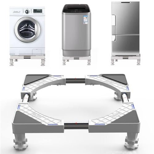 SEISSO Base Lavatrice con 4 Piedi,Regolabile Carrello Lavatrice per Lavatrice Asciugatrice e Frigorifero,Regolabile Lunghezza 45-65,5 cm, Altezza10.5-13 cm,Capacità di Peso 300 kg