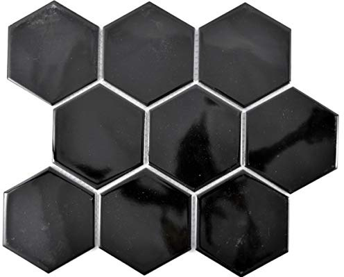 Mosaik Fliese Keramik Hexagon schwarz glänzend Küche Fliese WC Badfliese MOS11F-0301_f | 10 Mosaikmatten