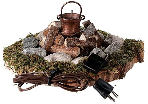 Holyart Lagerfeuer mit Brennholz und Topf flackernden Licht und Raucheffekt für Krippen 8cm