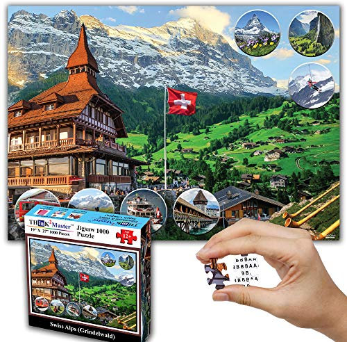 Think2Master Swiss Alps (Grindelwald) Puzzle 1000 Teile (für Jugendliche und Erwachsene) Fertige Puzzle Größe dieses europäischen Reiseziels ist 68,1 x 48 cm