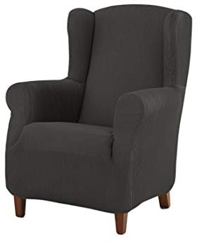 Estoralis | Berta Ohrensesselbezug im modernen Design | Elastischer Jacquardstoff | Anthrazit | Für Ohrensessel von 70 bis 110 cm. | Sesselschutz | Anpassbar an alle Arten von Sesseln