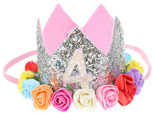 Baby Mädchen Vierten Geburtstag Krone Hut Glitzer Baby Tiara Stirnbänder 4 Nummer Geburtstag Tiara Geburtstagsfeier Gunst Lieferungen
