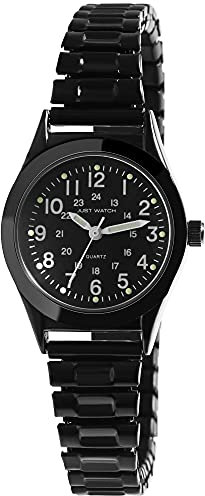 Just Watch Damen-Uhr Edelstahl Zugarmband 18cm ⌀27,5mm 14mm schwarz Luminazeiger gut lesbar 24 Std Geschenk für Frauen