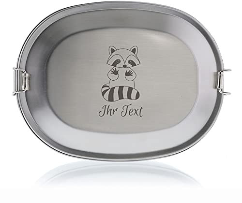 stempel-fabrik – personalisierbare Brotdose mit Namen aus Edelstahl – Waschbär – gravierte Brotbox für Kindergarten, Schule, Ausflüge & Co – spülmaschinenfeste Lunchbox mit Tiermotiv (15,5x11,5x4,5cm)