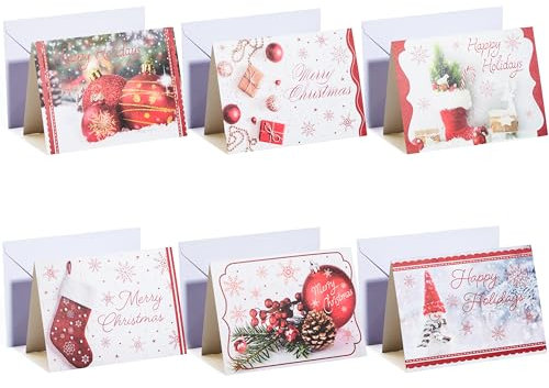JOYIN 72 Stück Urlaub Weihnachten Rot Festival Grußkarten mit 6 einzigartigen festlichen Designs & Umschläge für Winter-Weihnachtszeit, Weihnachtskarten, Schenken