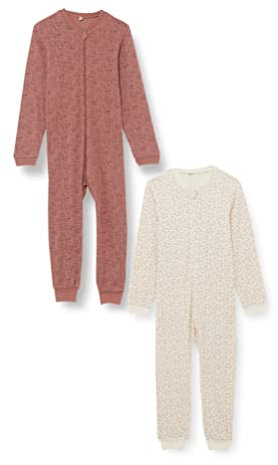 PIPPI Unisex Baby Nightsuit -Zipper (2-Pack) Pajamas, Burlwood, 104 EU