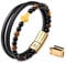 LIVLOKO Mens Bracelet Leather Black Multi-Layer Bracelet for Men Magnetic Clasp Rope Wristband Mens Gift for Boyfriend (Medium to Large 20-22cm, E. 19-22cm Black Brown Tiger-Eye Cross Adjustable)