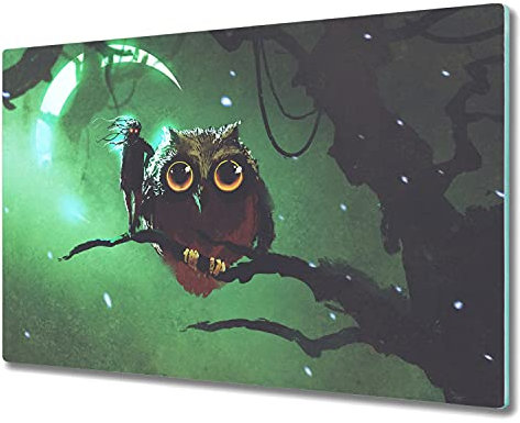 Coloray 80x52 Hackbrett Küchenbrett Kochplattenabdeckung Schneidebrett Herdabdeckplatte - Eulen-Mond-Kunst
