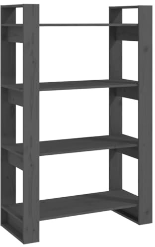 vidaXL Bücherregal Raumteiler Standregal Aktenregal Büroregal Raumtrenner Regal Aufbewahrungregal Grau 80x35x125cm Massivholz Kiefer