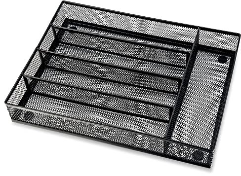 Joyfair Range-couverts en métal, 5 compartiments de rangement, tiroir antidérapant pour argenterie pour cuisine/bureau, gain de place et anti-rouille, 31,6 x 24 x 5 cm, noir