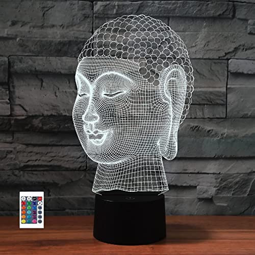 SUPERRUIDALONG 3D Buddha Fernbedienung 16 Farben Nachtlichter Illusion Acryl LED Tisch Nachttisch Lampe Kinder Schlafzimmer Schreibtisch Dekor Geburtstag Geschenke Spielzeug für Kinder