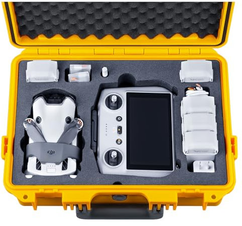 Lykus Titan MM410 Waterproof Hard Case (Yellow) for DJI Mini 4 Pro/Mini 3/Pro and DJI RC 2/RC/RC-N2/N1, Support 7 Batteries and RC Lanyard [CASE ONLY]