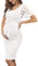 Robe midi de maternité à Manches Longues en Tulle Floral, Robe Moulante de maternité pour l'automne, idéale pour Une Baby Shower ou Une séance Photo, Manches Courtes - Blanc, Taille M