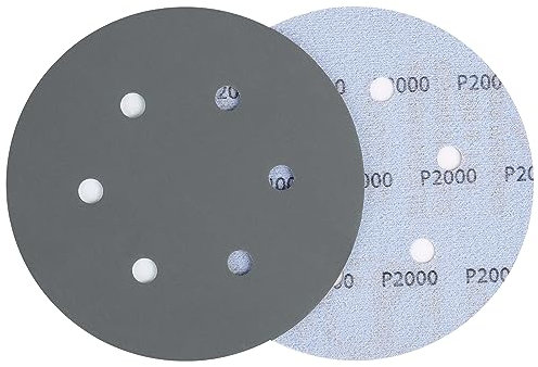 Icastny Lot de 25 disques abrasifs à crochet et boucle de 150 mm, grain 2000, assortiment de papier abrasif humide/sec, 15,2 cm, 6 trous en carbure de silicium pour voiture, métal, miroir, bijoux
