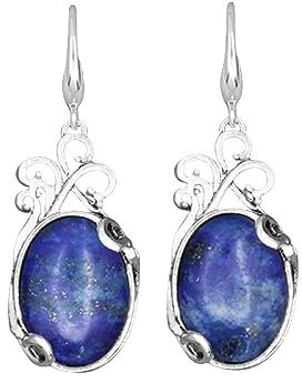 CuLtP Ohrringe Für Damen,Vintage Ovale Filigrane Anhänger Ohrhänger Ohrhänger Lapislazuli Tropfen Ohrringe Antik Barock Stil Ohrringe Edelstein Ohrringe Schmuck Für Frauen Mädchen Geschenk