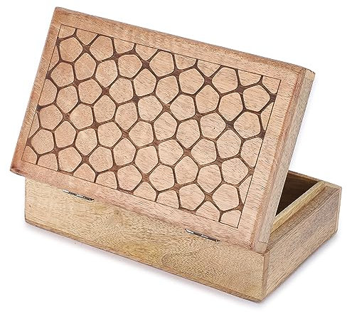 Ajuny Scatola Portagioie Decorativa in Legno Realizzata a Mano Intagliata a Mano in Stile Vintage Ricordo Multiuso Orologio Scrigno del Tesoro Portaoggetti Regali, 8x5 pollici