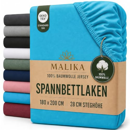 MALIKA® Spannbettlaken 140x200cm - 160x200cm Baumwolle Bettlaken Jersey Betttuch Spannbetttuch Laken - Matratzenhöhe bis 28 cm