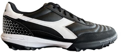 Diadora Calcetto LT Turf Soccer Shoes - Full Grain Leather, Enhanced Cushioning, Anti-Wear Rubber, Synthetic Turf, Optimal Traction and Stability, Black/Black/White, 8 UK