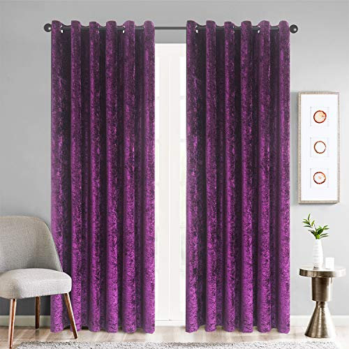 WEAVERS: Pair of Fully Lined Crushed Velvet Curtains. 4cm Metal Ring Top to Easily install curtains with Rods. Ideal for Winter and Summer. Color – Purple Size - 46 wide x 72 drop (117 x 182cm)