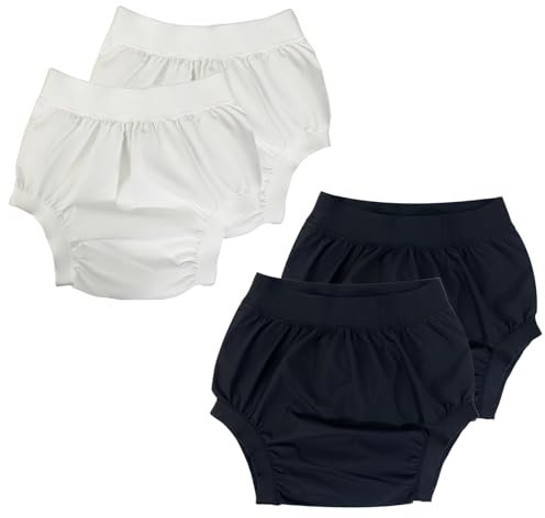 AQX Stoffwindelüberzüge für Erwachsene, wiederverwendbar, wasserdicht, Unterwäsche bei Inkontinenz, auslaufsicher, hohe Taille, Kunststoffhosen, 4 Stück (Schwarz und Weiß, M)