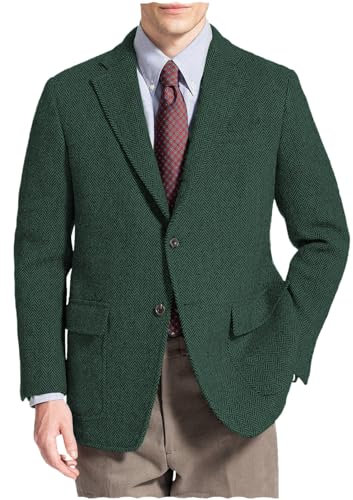 Tiavllya Herren Tweed Herringbone Blazer Jacke Business Casual Kerbsche Revers Wolle Mischung Anzug Jacken (54, Jagdgrün)