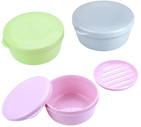 PUTING Reise-Seifenbehälter, 3 Stück, Seifenhalter mit Deckel, tragbarer Shampoo-Bar-Halter, separat, auslaufsichere Seifenschale für Reisen, Duschen, Geschäfte (Rosa, Grün, Grau)