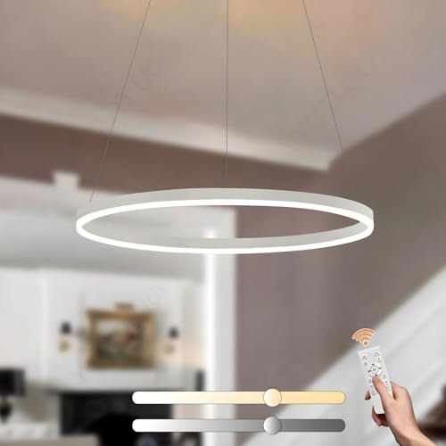 YYUTLUO Moderner DIY-Kreis-LED-Kronleuchter | 1 Weiß Goldringe:60cm=29W | LED-Pendelleuchte aus Metall+Acryl |2,4 G Dimmbare Fernbedienung | Runde Decken-Hängelampe Wohnzimmer Schlafzimmer Esszimmer