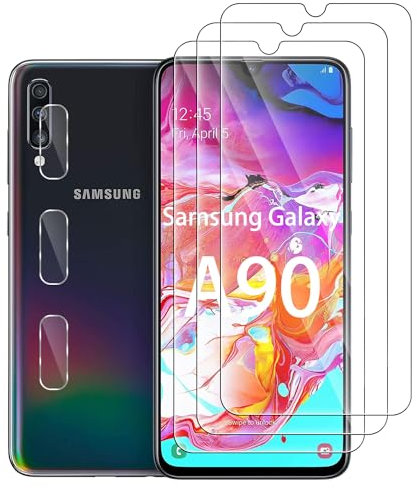 Pcircb(3 + 3 pieces) Screen Protector for Samsung Galaxy A70 4G Tempered Glass 3 pieces with camera protective glass, 3 pieces, 9H Hardness, anti-scratch, bubble-free, High Sensitivity