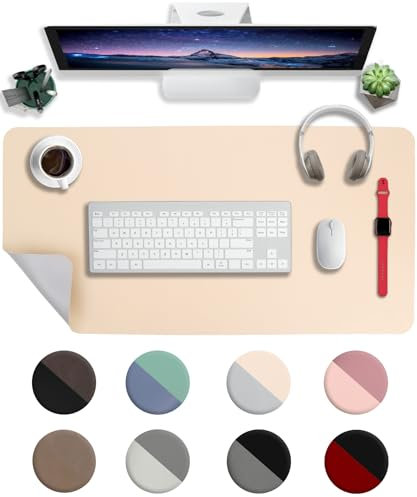 Schreibtischunterlage Leder，Schreibtisch Unterlage,60 * 35cm Laptop Desk Mat，Laptop Tischunterlage，Wasserdichte Schreibtischauflage FüR BüRo- Oder Heimbereich,Büromatte tragbar(Beige/Hellgrau)