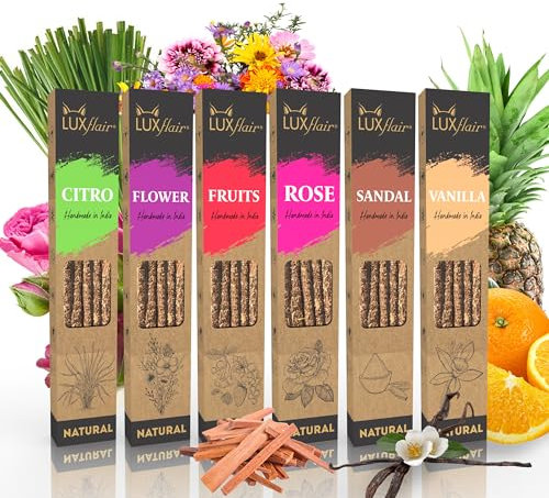 Räucherstäbchen-Set Natural, 6 Düfte á 10 Stäbchen (=60 Stäbchen), Dry Masala, Smudge Incense Sticks, Glimmdauer ca. 45min, vegan & ohne tierische Tests