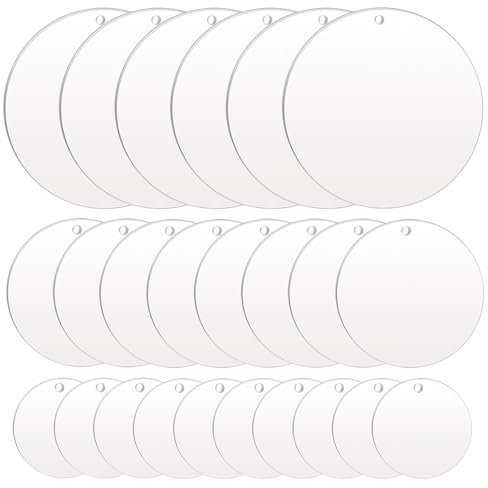 24 Stück Acrylscheibe Rund, 5cm/7.5cm/10cm Acrylglas Rund Transparent mit Loch, Acrylplatte Rund 2mm Dick, Acrylscheiben Acrylglas Rund, DIY Acryl Anhänger Rund, für Malerei, Dekorativen Anhängern